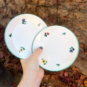 Gmundner Keramik Alpine Flower Plate Set of Two Ceramic 6" White and Green
